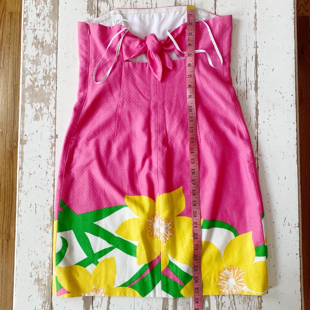 Lilly Pulitzer Pink Strapless Dress with Yellow Floral Border - Picture 10 of 10